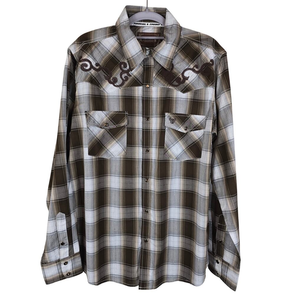 Cowboy Hardware NWT Brown Plaid Western Button Up Dress Shirt Men's M